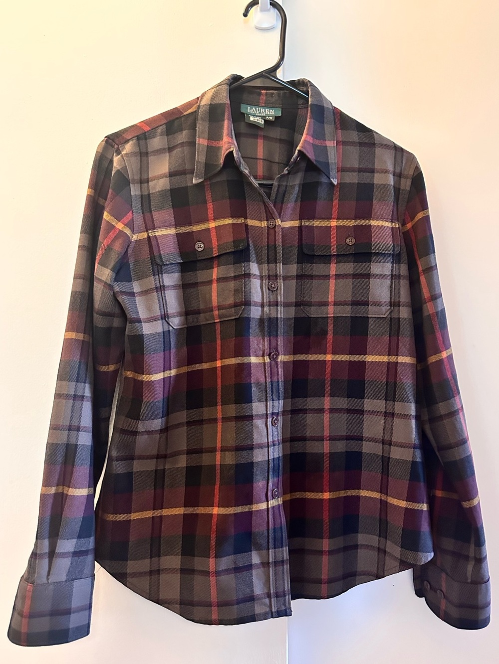 Lauren Ralph Lauren Burgundy, Green & Gray Plaid Button-Down Shirt SZ PM Fall